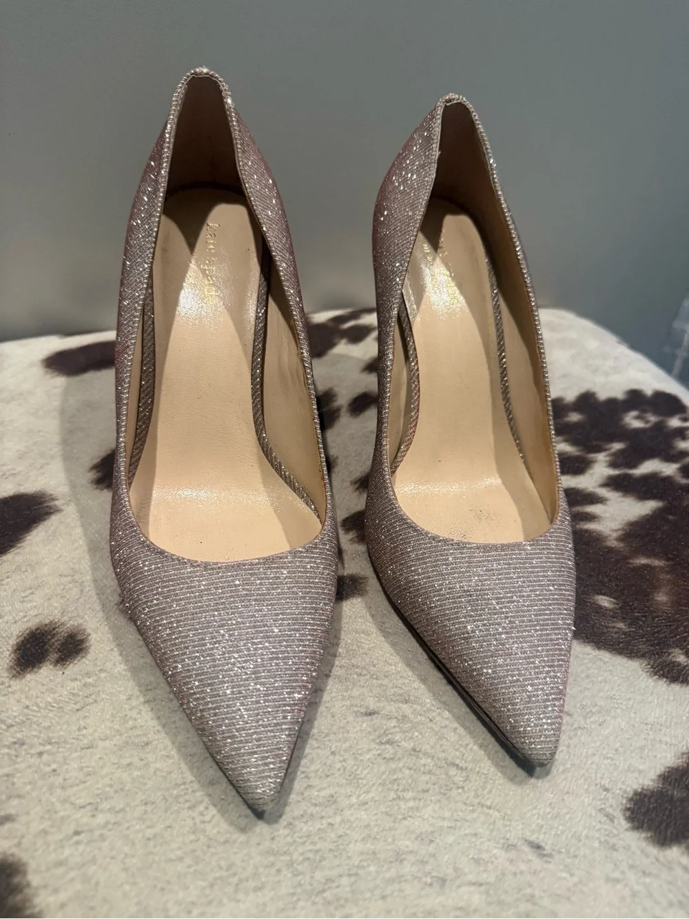 kate spade Glitter Pointed-Toe Pumps in Rose Gold Sparkle